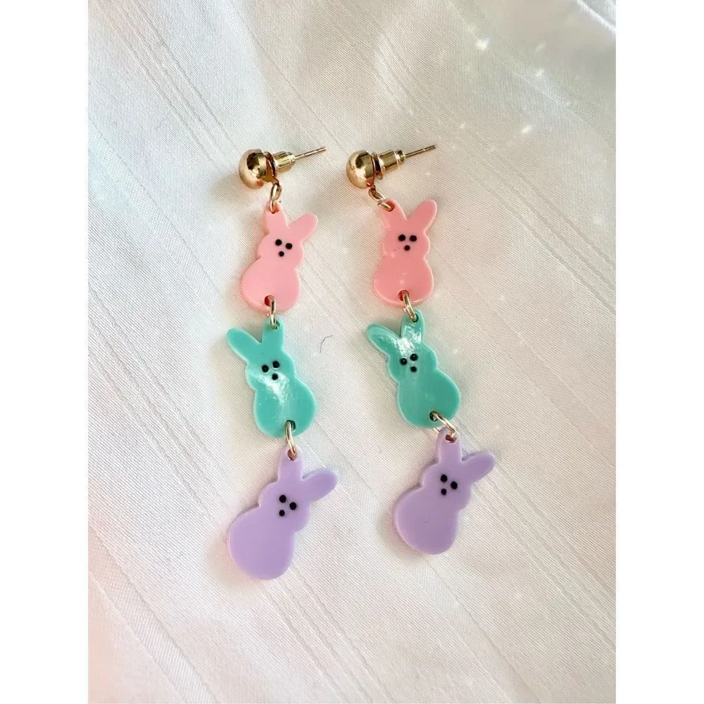 Multi color cute bunny peeps stud earrings